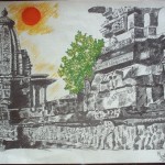 LAKSHMANA TEMPLE - KHAJURAHO 2005 PENCIL & PAPER ON CANVAS 20” * 24”