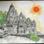 VISHVANATH TEMPLE - KHAJURAHO 2005 PENCIL & PASTEL ON PAPER 20” * 24”